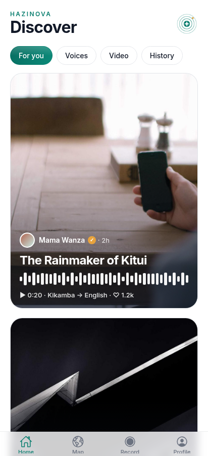 Hazinova app: Discover feed